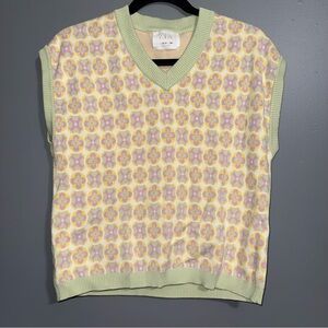 Zara Green and Yellow Floral Knit Top